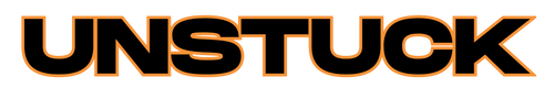 The word 'UNSTUCK' in black and orange on a white background