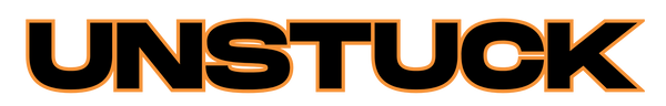 The word 'UNSTUCK' in black and orange on a white background